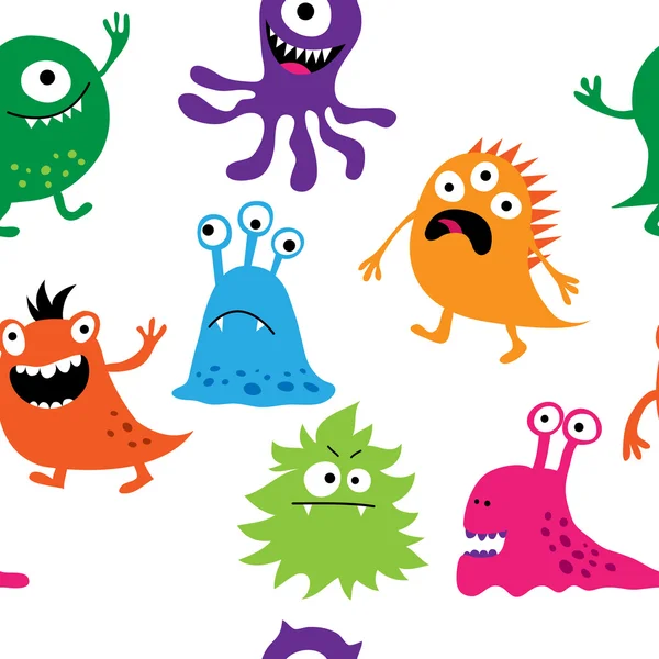 Seamless background with cute monsters — Stock Vector