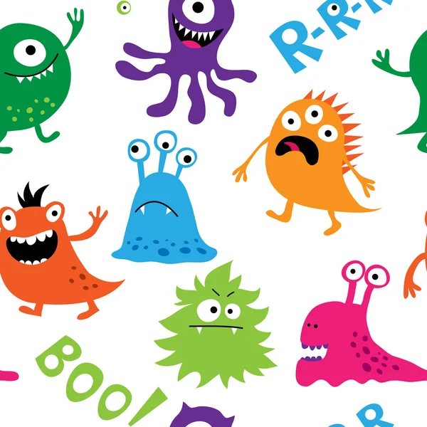 Seamless background with colorful cute monsters — Stock Vector