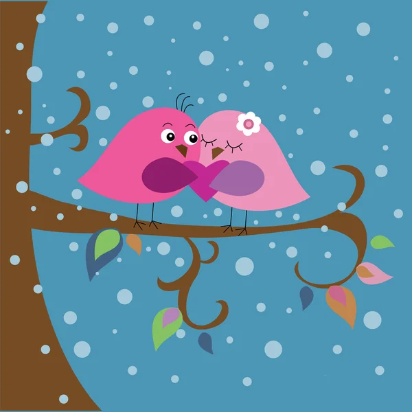 Χριστουγεννιάτικη κάρτα με πουλιά και νιφάδες χιονιού — Διανυσματικό Αρχείο