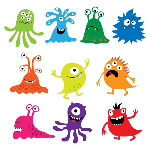 Set with colorful funny characters monsters — Stock Vector