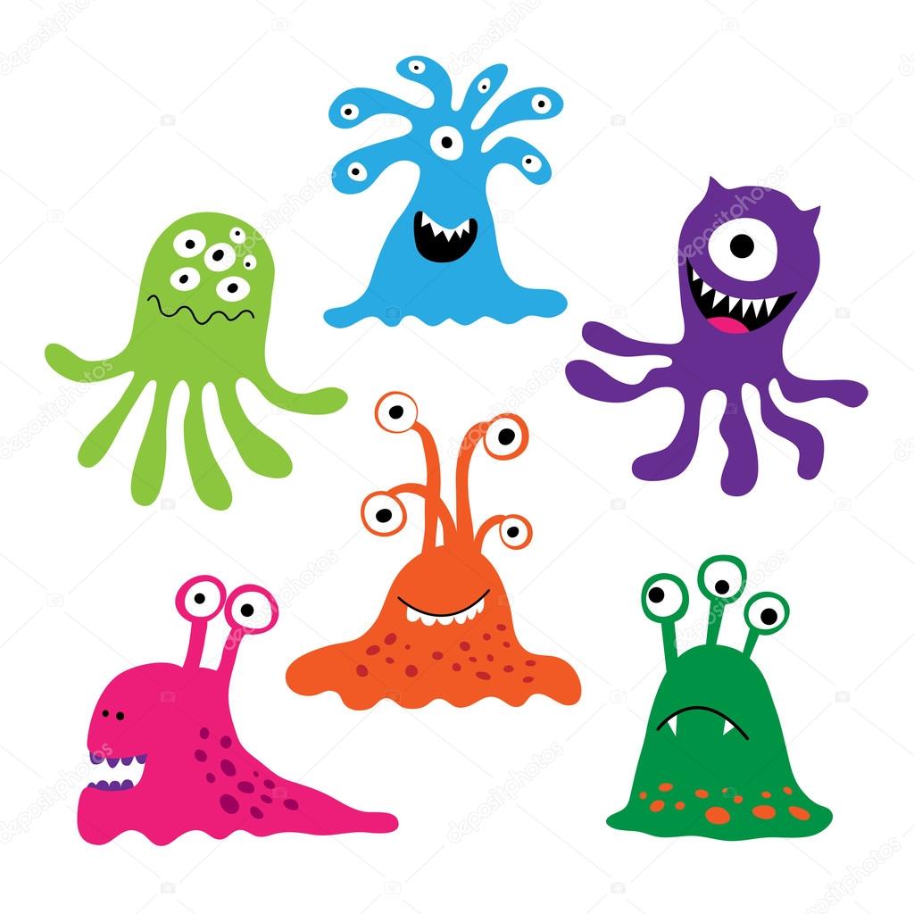 Set with colorful characters as monsters