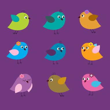 Seamless set with colorful birds