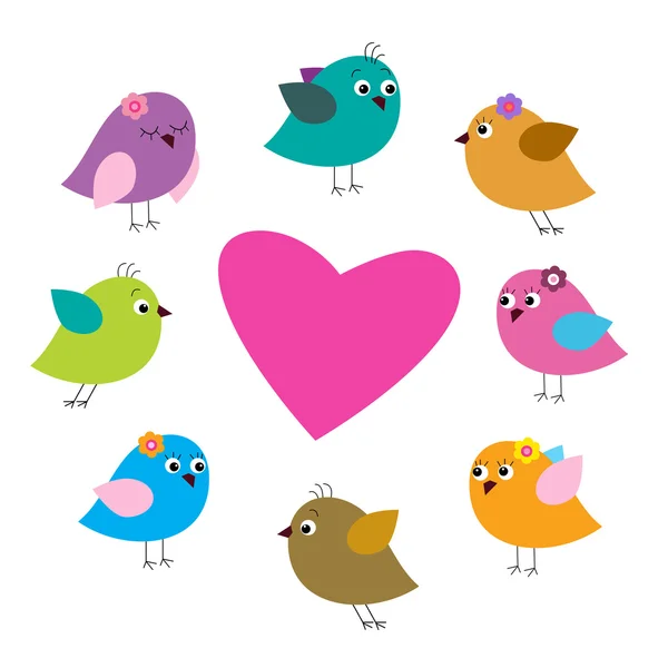 Tarjeta con colorido pájaro y corazón — Archivo Imágenes Vectoriales