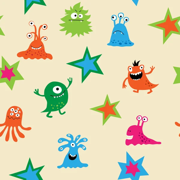 Cute seamless pattern with monsters — Stok Vektör