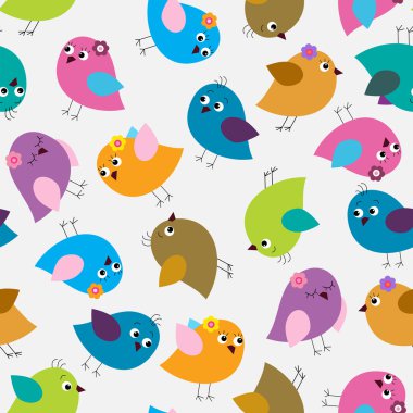 Seamless pattern with bright cute birds