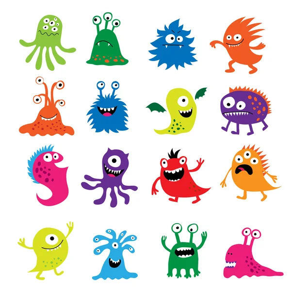 Seth bright funny cute monsters and aliens — Stock Vector