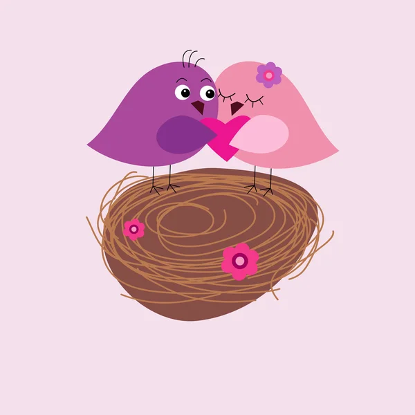Greeting card with cute birds in the nest ロイヤリティフリーストックベクター