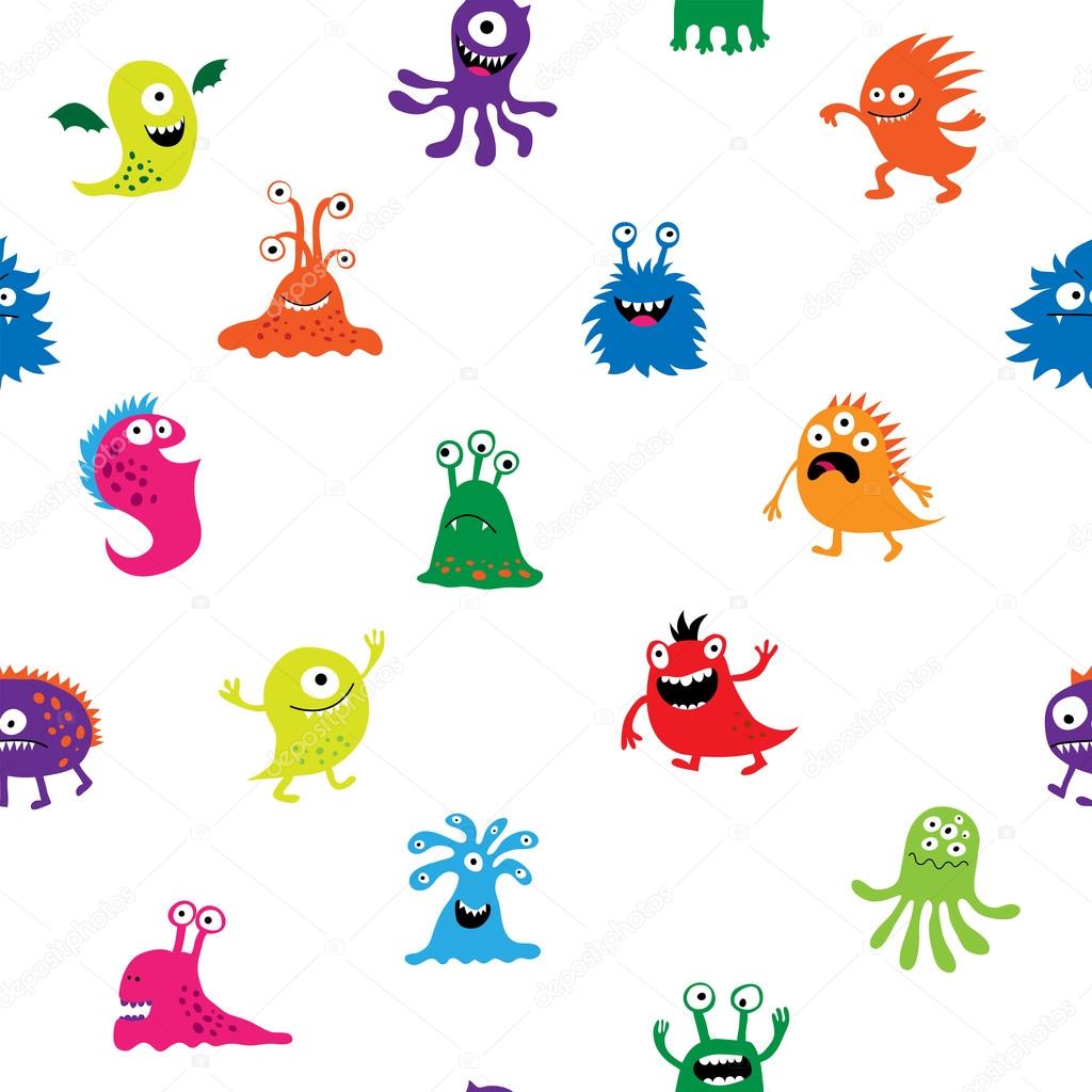 Bright seamless pattern with monsters