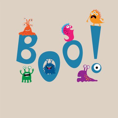 Word'ün arka plan üzerinde sevimli canavarlar boo