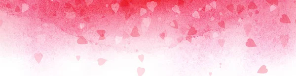 Astratto acquerello sfondo romantico. Gradiente orizzontale da rosa vivo a bianco con modello trasparente di cuori. Sfondo decorativo disegnato a mano durante il giorno di S. Valentino. — Foto Stock