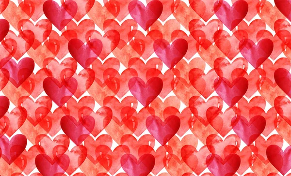 Акварель картина милые прозрачные красные сердца на белом фоне. Ручной рисунок украшения на День Святого Валентина на текстурной бумаге. Праздничная упаковка. Красочные сердца, расположенные в нескольких слоях Лицензионные Стоковые Изображения