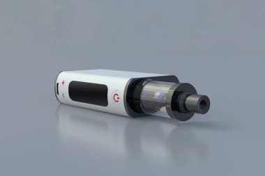 Gri arka planda modern elektronik sigara. Alternatif sigara. Sigarayı bırakmak için. 3d oluşturma