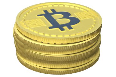 Beyaz zemin üzerinde izole edilmiş kripto para birimi bitcoin altın sikkesi