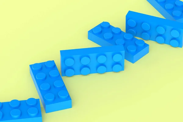 Row Plastic Toy Blocks Yellow Background Rectangular Shape Constructor Development — Stock Photo, Image