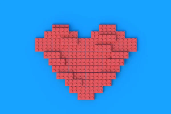 Красное Сердце Пластиковых Кирпичей Конструктора Игрушек Празднование Дня Святого Валентина — стоковое фото