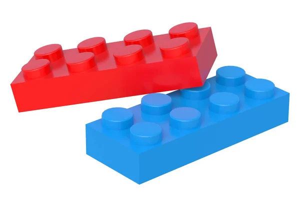 Blue Red Plastic Toy Blocks Isolated White Background Rectangular Shape — Stock Photo, Image