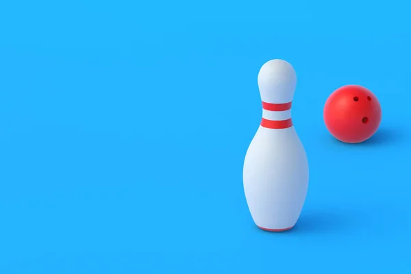 Rode Bowlingbal Witte Pin Blauwe Achtergrond Actieve Sport Hobby Vrije — Stockfoto