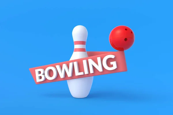 Vit Nål Och Röd Boll Med Inskription Bowling Blå Bakgrund — Stockfoto