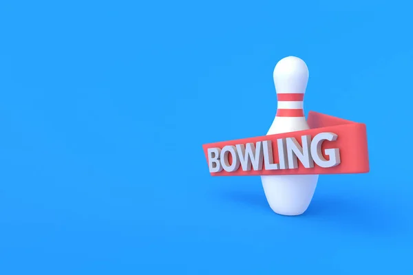 Vit Nål Med Inskription Bowling Blå Bakgrund Reklam För Sport — Stockfoto