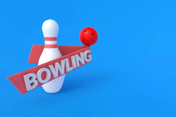 Vit Nål Och Röd Boll Med Inskription Bowling Blå Bakgrund — Stockfoto