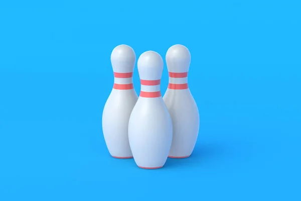 Vita Bowling Stift Blå Bakgrund Aktiv Sport Hobby Och Fritid — Stockfoto