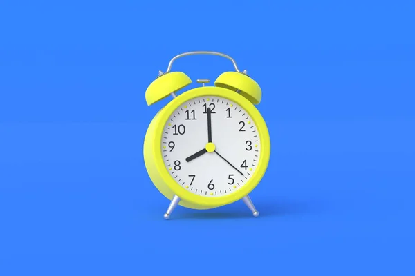 Reloj Despertador Analógico Vintage Amarillo Único Sobre Fondo Azul Despierta —  Fotos de Stock