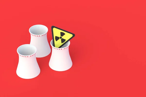 Cooling Pipes Nuclear Power Plant Radiation Sign Red Background Hazardous — Stok fotoğraf