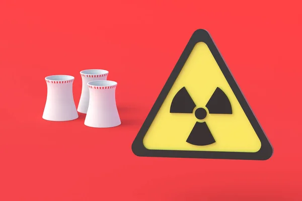 Cooling Pipes Nuclear Power Plant Radiation Sign Red Background Hazardous — 스톡 사진