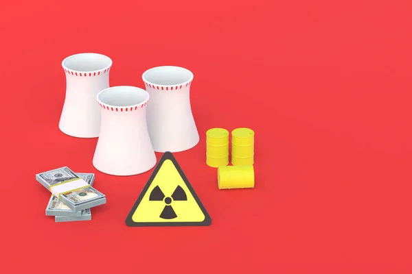 발전소와 유독성 근처의 방사선 폐기물의 방사성 물질을 구입하거나 판매하는 렌더링 — 스톡 사진