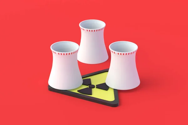 Cooling Pipes Nuclear Power Plant Radiation Sign Red Background Hazardous — Stockfoto