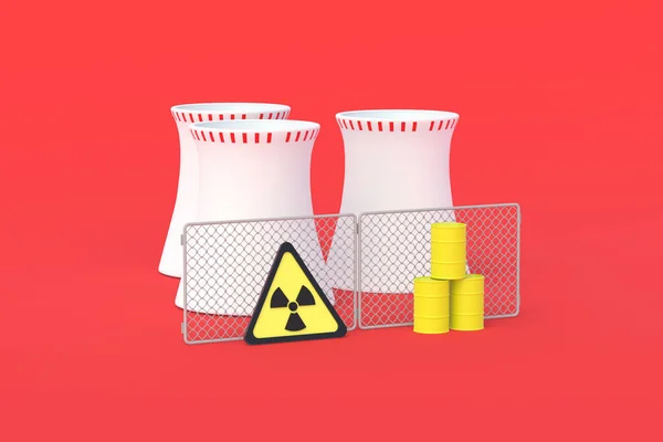 Nuclear Power Plant Barrels Radioactive Waste Sign Fence Processing Storage — Stockfoto