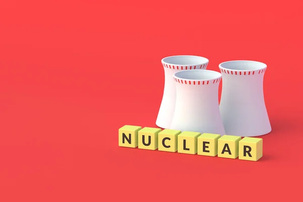 Inscription Nuclear Cubes Power Plant Harm Environment Toxic Waste Emissions — Stok fotoğraf