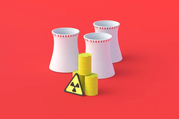 Nuclear Power Plant Barrels Radioactive Waste Sign Processing Storage Removal — Zdjęcie stockowe