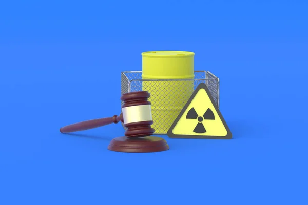 Бочка Токсичным Веществом Судьей Молотком Соглашение Хранении Транспортировке Утилизации Радиоактивных — стоковое фото