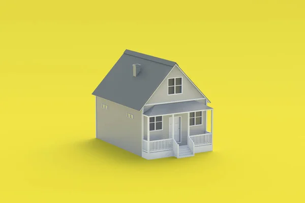 Grijs Huis Gele Achtergrond Onroerend Goed Bouw Kopen Goedkope Woningen — Stockfoto