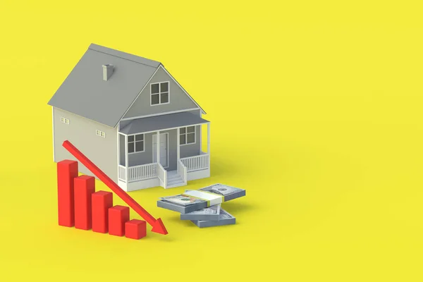 House Fall Chart Arrow Decline Shares Construction Companies Investments Declining — Stock Photo, Image