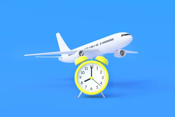 Passagierflugzeug Und Wecker Ankunftszeit Abreise Flugverspätung Dringende Geschäftsflucht Last Minute — Stockfoto