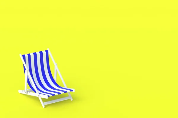 黄色の背景に1つの縞模様のビーチチェア ビーチ リゾートでリラックスしてください 日光浴 夏のエキゾチックな休暇 旅行会社の広告 コピースペース 3Dレンダリング — ストック写真