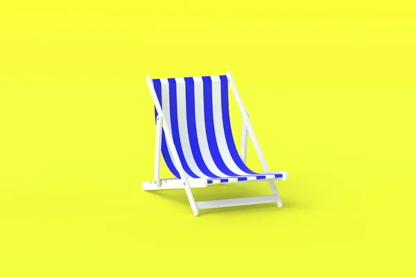黄色の背景に1つの縞模様のビーチチェア ビーチ リゾートでリラックスしてください 日光浴 夏のエキゾチックな休暇 旅行会社の広告 3Dレンダリング — ストック写真