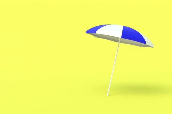 Csíkos Strand Esernyő Nap Védelme Sárga Háttér Pihenjen Tengeren Óceánon — Stock Fotó
