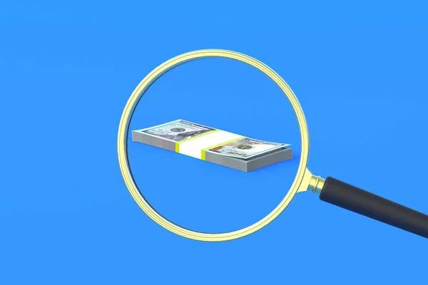 Vergrootglas Bij Geld Detectie Van Verdachte Transacties Vals Geld Zoek — Stockfoto