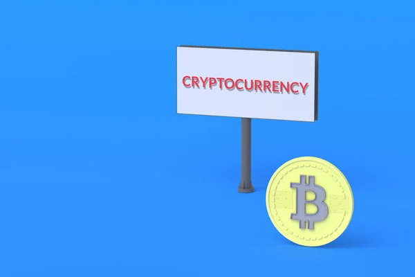 Bitcoin Pobliżu Billboard Słowem Kryptowaluta Zmiana Kursu Waluty Wirtualnej Anonimowe — Zdjęcie stockowe