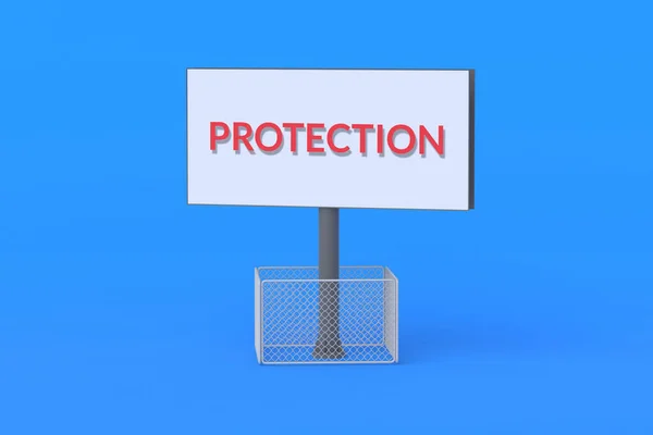 Billboard Com Proteção Palavras Cerca Grade Publicidade Uma Empresa Segurança — Fotografia de Stock