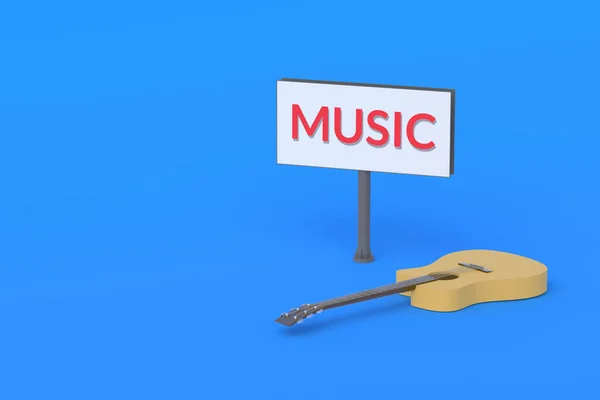 Гітара Біля Рекламного Щита Словом Музика Інформація Оголошення Про Концерт — стокове фото