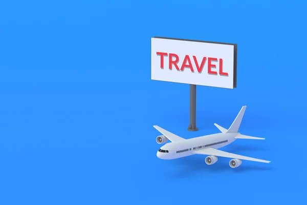 Repülőgép Hirdetőtábla Közelében Szöveges Utazással Turista Cég Reklámozása Jegyvásárlás Jegyeladás — Stock Fotó