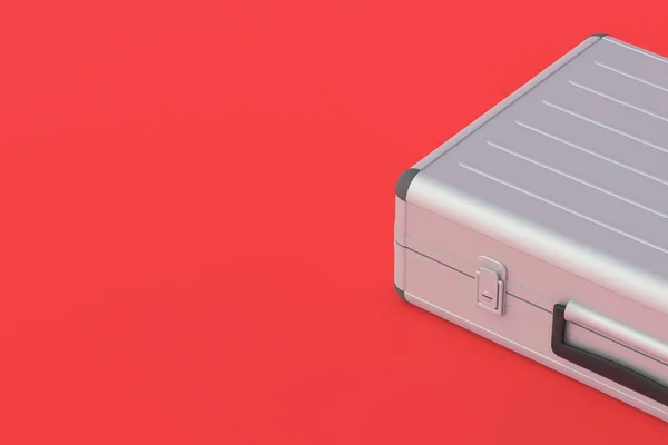 Metal suitcase for money or documents on red background. 3d render