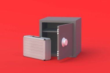 Metal bavul güvenli bir yerde. Depolama belgeleri ya da bilgiler için özel banka hücreleri. Meslek sırrı. Bankacılık sektörüne yatırım. Finans kurumlarının yeniden finanse edilmesi. 3d hazırlayıcı