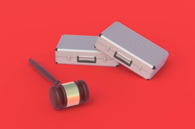 Metal bavul Yargıç Tokmak 'ın yanında. Mahkeme davası. Avukatın hizmetleri. Yatırımcı koruması. Yatırım kuralları. Açık arttırmada teklif. 3d hazırlayıcı