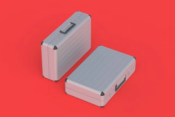 Two Metal Suitcases Money Documents Red Background Render — Stock Photo, Image