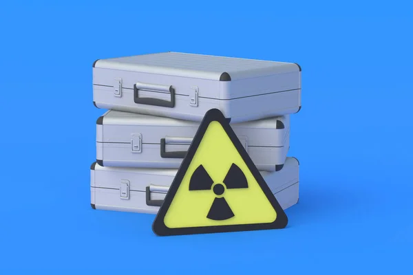 Des Valises Métal Près Panneau Radiation Une Mallette Nucléaire Transport — Photo